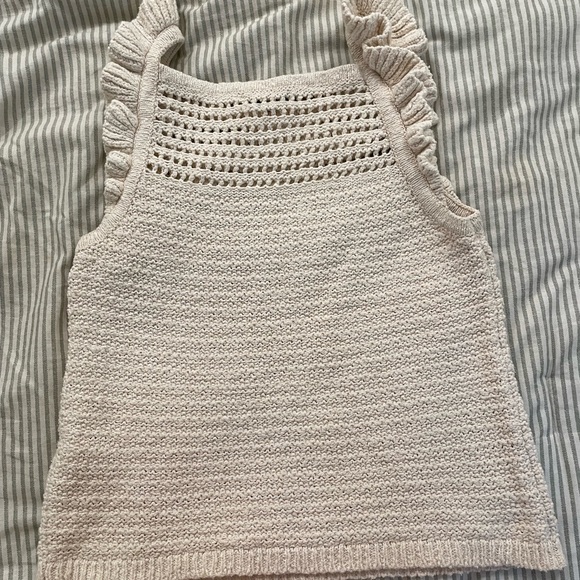 Madewell Cream Ribbed Ruffled Tank Top - Picture 2 of 4